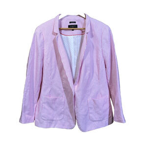 Talbots Aberdeen Linen Blend Blazer Pink Pinstripe Size 16W Nautical Career